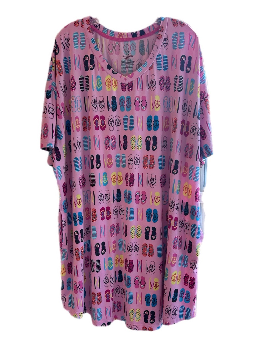 Women's Pink Sleep T-Shirt with Flip-Flop Print